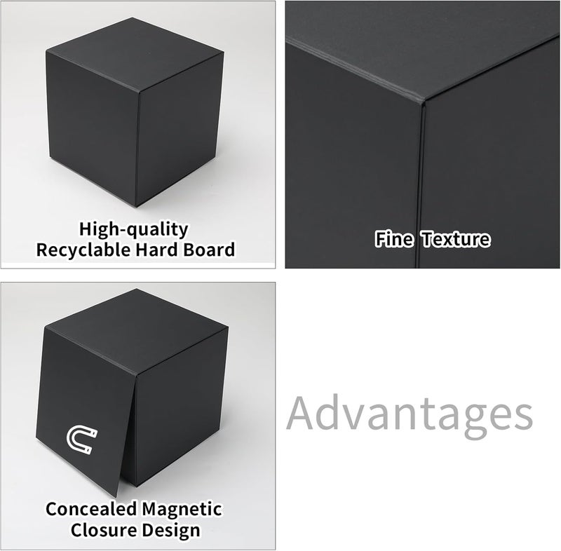 Ditwis 4 Pack 8x8x8 Inches Gift Boxes with Magnetic Closure Lids, Black Magnetic Box for Wedding, Groomsmen Bridesmaid Proposal, Birthdays, Mother's Day - Image 4